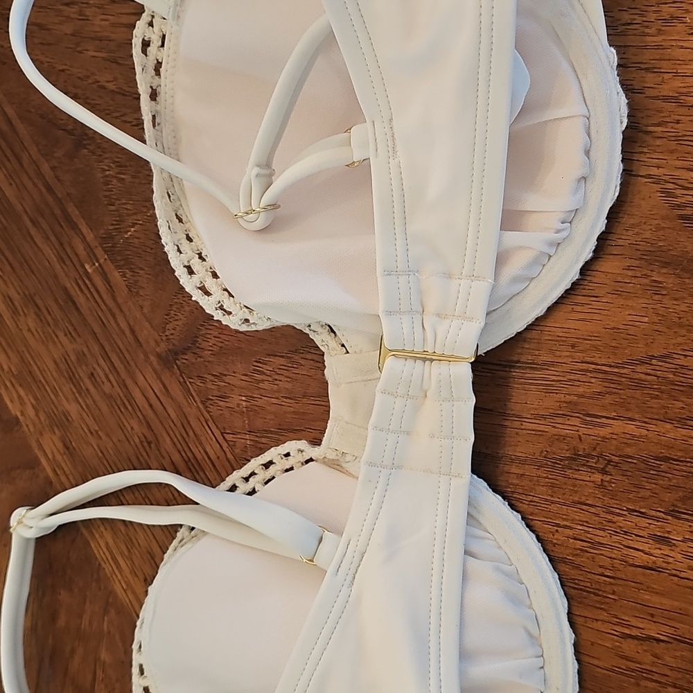 Cream Crochet Lace Bikini Bra Top BNWT 34 DD Boho Bohemian Beach Classic Suit - Picture 6 of 7